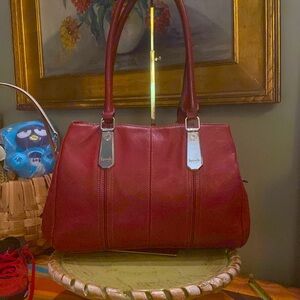 Tignanello Pebbled leather handbag Red Magnetic Closure Satchel